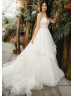 Illusion Neck Tulle Ruffled Chic Wedding Dress